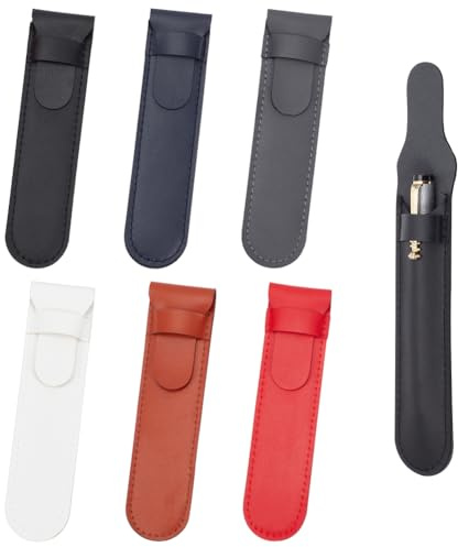 nbeads 6 Pcs 6 Couleurs étui à Stylo Unique en Cuir, Pochette pour Stylo Plume Faite à la Main Support de Pochette pour Stylo avec Couvercle Rabattable pour Stylos à Bille Ou Crayons à Bille 16.8x4cm