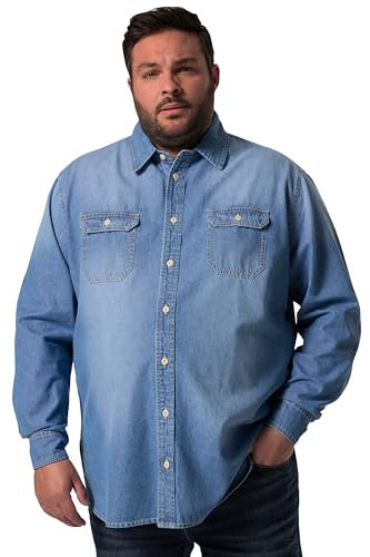 John F. Gee Herren große Größen Menswear L-8XL Jeanshemd, Langarm, Kentkragen, Modern Fit, bis 8 XL Blue Denim 5XL 833043902-5XL