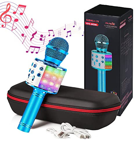 MAGIC SELECT Micrófono Karaoke con Funda de Regalo, Altavoz Bluetooth, Botón Selfie, Grabador de Voz con Tarjeta SD, Efectos de Voz y Eco, para niños y Fiestas, Compatible Android PC TV