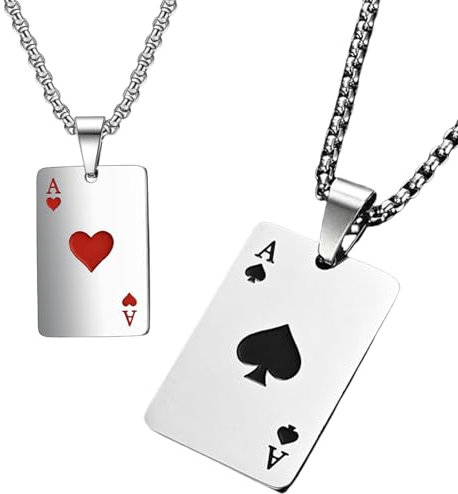 2 Stück Silber Edelstahl Halskette Herren,Pik Ass Ketten für Herren,Rock,Gothic,Punk,Hip Hop Schmuck,Geeignet für Paare und Herre,Kette Für Männer,Halsketten,Stilvolle Accessoires,Geschenkidee