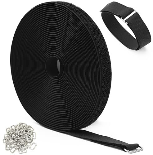 KINGLAKE Bande de 10 m avec 50 boucles en métal, bandes de 2 cm d'épaisseur, bande solide, longueur de coupe libre, sangle pour l'extérieur, refermable, noir