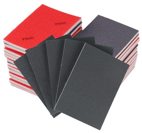 24 Piezas Esponja de Lijado, Grano 180-3000 Bloques Lija Madera, 12 Almohadillas de Lijado de Diferentes Especificaciones, Lavables y Reutilizables de Esponja Lija para Metal, Madera y Pared
