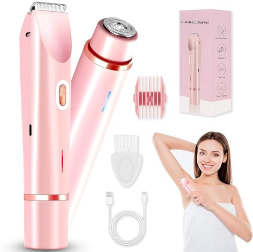 Rasoio Elettrico 2 in 1 Donna a Doppia Testa, Indolore per Parti Intime, Corpo e Viso, IPX7 Impermeabile