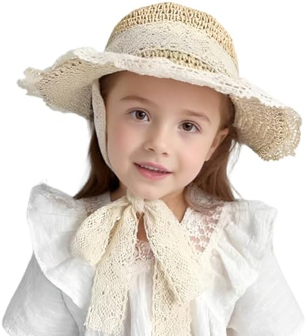 KUMSODE Sombrero Paja para Niña Protección UV Gorra Verano Plegable Sombreros Protección Solar para La Playa 2 a 8 Años