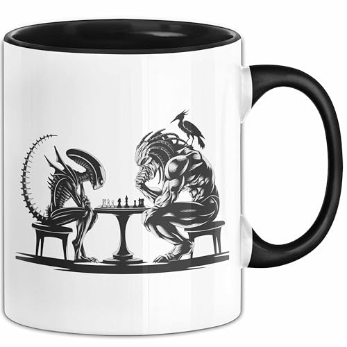 Alien vs. Predator Tasse Geschenk Lustige Geschenkidee (Schwarz)