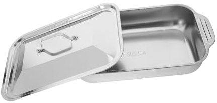 Healifty Bandeja Inoxidable para Hornear con Tapa Bandeja Rectangular Profunda para Pescado y Asados para Barbacoas y Reuniones Familiares Dimensiones