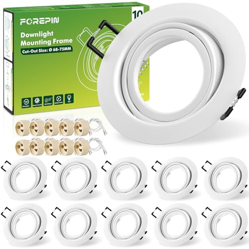 Forepin Marco Foco Empotrable, LED Focos Empotrable Incl. Zócalo GU10, Giratorio 30° AC 230V, para 50mm Lámparas De Led O Halógena, Marco GU10 para Baño Sala Cocina, 10 Pieza