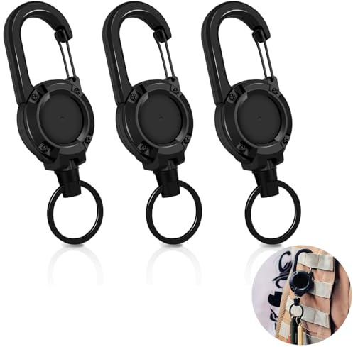 Ji liangli 3 Piezas Llavero Retráctil y Extensible,con Cordón de Cable de Acero de 60 cm, Mosquetón Soporte para Tarjetas,para Llaves,Identificación,Credenciales y Tarjetas de Acceso,Diseño Práctico