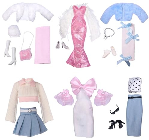 DAVBNM 20PCS Doll Clothes Compatible with Barbie 11.5 inch Doll, 6 Set Include Fishtail Dress Set Leather Skirt Set Sweater Skirt Set Slim Fit Dress Set 2 Fur Coat Set