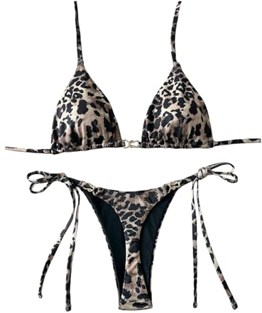 GORGLITTER Women's Leopard Print Bikini Sets Halter Sexy Thong Bikini Set | 2 Piece, Triangle Bikini, String Thong Swimsuit, Bikinis for Beach, Holiday, Vacation