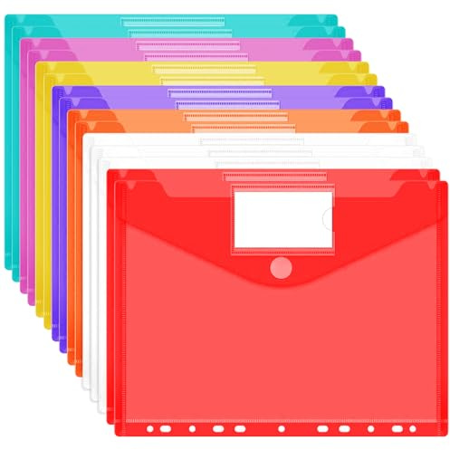 Wosyoodo 15 Pochettes Pochette Porte-Documents A4 en PP Épais 11 Trous 7 Couleurs avec Pochette Étiquette Résistantes Étanche pour Archivage Organisation Scolaire Bureau