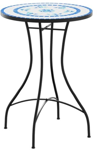 Tomostar Table d'appoint en Mosaïque, Table Bistro Rond de Balcon Jardin Terrasse Extérieure mosaïque Bleu et Blanc Ø50x70 cm céramique