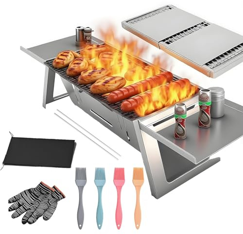Liten bärbar grillkolgrill, minivikbar grillgrill med 4-nivåer värmekontroll, bordsgrill utomhus för campingvaror, bordsrökare för trädgårdsresor med gräsmatta och picknick