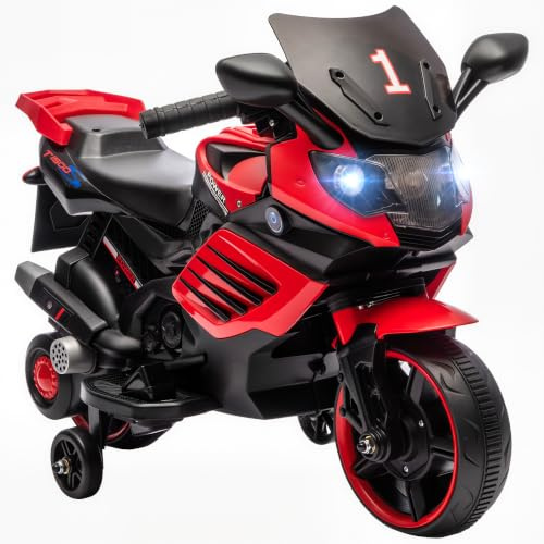 AIYAPLAY Moto Électrique Enfants 6 V Roues d'Entraînement Amovibles Rouge | Voiture Électrique Enfants, Effets Lumineux et Sonores, Vitesse Max. 2,5 km/h, pour 18-36 Mois, Charge Max. 25 kg