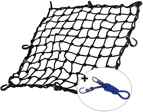 KOFULL 20 x 20 Cargo Net, Bungee net with 8 Hooks, Small Cargo net Stretches to 42 x 42, Cargo Netting with 2 x 2 Mesh for Motorcycle, Bike, ATV - Free 1 PC Luggage Fixed Strap Rope