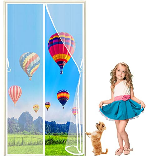Moustiquaire Magnétique Porte Rideau 140 x 240 cm Anti-mouche Insectes Rideau de Porte Antimoustique - Fermeture Automatique - Facile à installer - Sûr pour Enfants pour Couloirs Portes Patio - Blanc