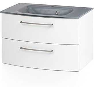 Waschtisch Stivan, 80 cm, mit Waschbecken, Grau – Weiß