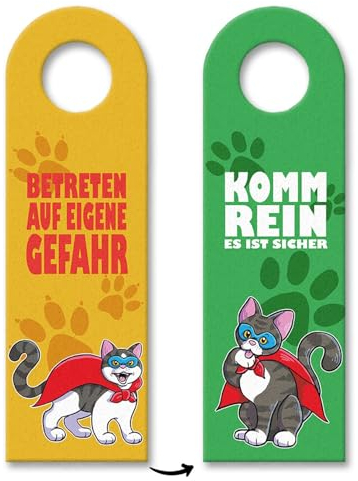 Türhänger 10er Set Katzen-Motiv - Betreten auf eigene Gefahr oder Komm rein es ist sicher der perfekte Türhänger 10er Set für die Kinderzimmertüre von einem Katzenliebhaber für