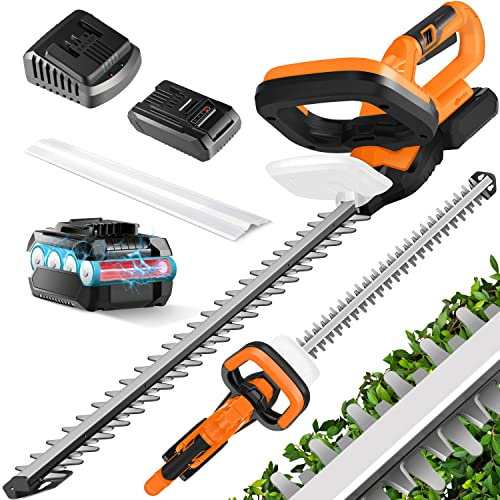 MASKO® Taille-haie Professionnel sans Fil - Longueur de Coupe : 57 cm - Batterie 21 V 3,0 Ah et Chargeur sans Fil - Taille-haie électrique - Double Lame de Coupe - Poignée réglable, Orange