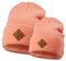 Soulbuddy Beanie - 2er Set Lachsrosa | Partnerlook-Set | 1 Herren oder Damen Wintermütze (One Size - 54-62 cm) und 1 Kinder Strickmütze (Größe L - 49-54 cm)