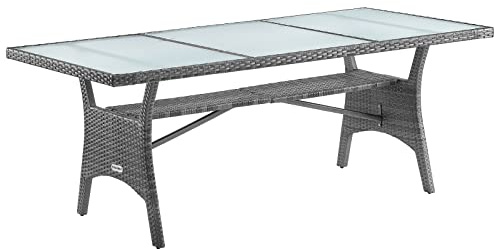 Casaria Tavolo da Giardino in Polyrattan 190x90x74cm con Ripiano in Vetro Altezza Regolabile da Pranzo per Terrazza Esterno