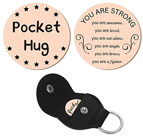 CREATCABIN 1 set ficka kram token stjärnmönster långdistansförhållande minnessak nyckelring rostfritt stål dubbelsidig med PU-läder nyckelring present till familj vänner 3,5 cm (rosa guld)