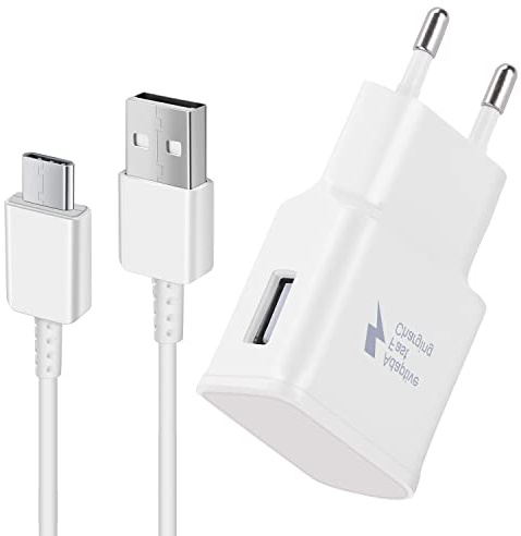 Caricabatterie USB per Samsung Phone + Cavo USB C 1,5m Compatibile con S23 S22 S21 S20 S10e S9 S8 Edge/Plus/Active, A57 A56 A55 A37 A36 A35 A26 A25 A17 A16, Tab A11, A10 Carica batterie cellulare