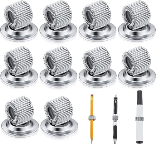 FIBOUND 10Pcs Clip per Portapenne, Portapenne Metallo Clip, Clip a Matita Magnetica, Lavagna Clip Portapenne, Portapenne Regolabile Molla Clip, per Lavagna Bianca per Ufficio(Argento)