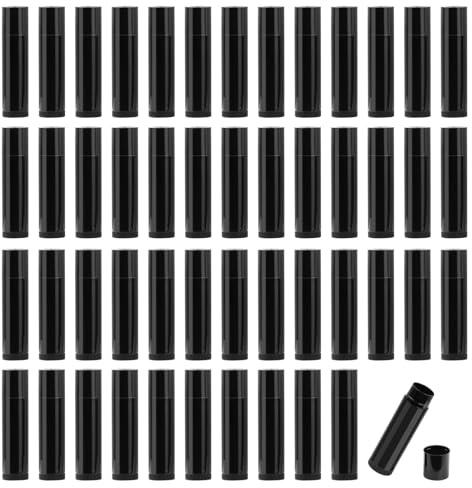 50 Piezas 5g Tubo de Lápiz Labial Recargable, Tubos de Bálsamo de Labios Vacíos de Plástico, Tubo Barra Labial Transparente, Contenedor para Bálsamo Labial Casero para Bálsamo Labial Casero (Negro)