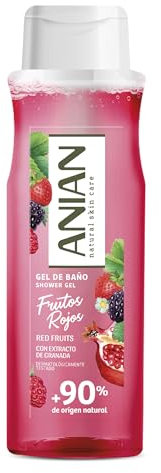 ANIAN - Gel de Baño Frutos Rojos, 750 ml, con Extracto de Granada, Aroma Dulce y Afrutado, para Todo Tipo de Piel, +90% Ingredientes de Origen Natural, Apto para Veganos