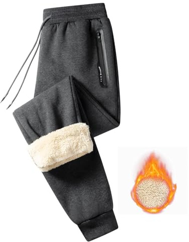 JustSun Pantaloni Tuta Uomo Invernali Pantalone Sportivi Corsa Felpati Termici Cotone Pantaloni da Jogging Felpata Fleece Foderato in Pile Jogger con Coulisse e Tasche Grigio Scuro XL
