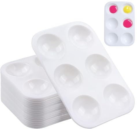 20 Pcs Paint Mixing Palette Tray, Mini Rectangular White Watercolour Palette with 6 Wells, Reusable Plastic Painting Palette for Painting Arts And Crafts Painting Craft Work Gouache| 8.3 X 12.0 cm