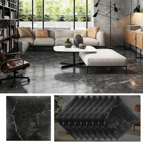 DAJAVE 40 unidades de suelo de PVC con aspecto de hormigón, 30 x 30 cm, suelo de vinilo, autoadhesivo, aspecto de hormigón, baldosas adhesivas para suelo, suelo de vinilo, antideslizantes, resistentes