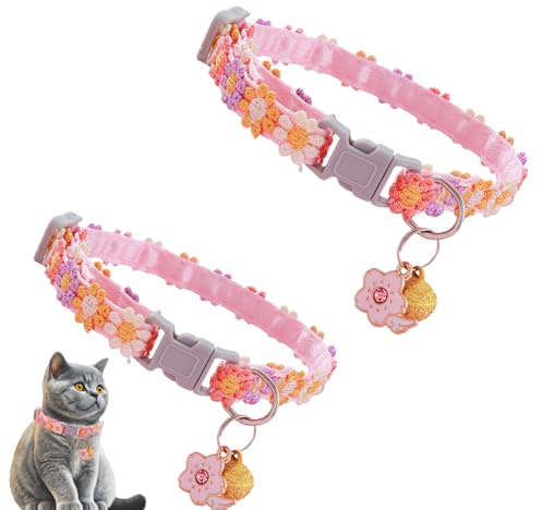 2 Piezas Collares De Gato Lindo, Collares para Mascotas con Hebilla De Seguridad, Collar De Flores para Perros con Cascabel, Tamaño Ajustable, Accesorios Colgantes para Mascotas Gato Perros