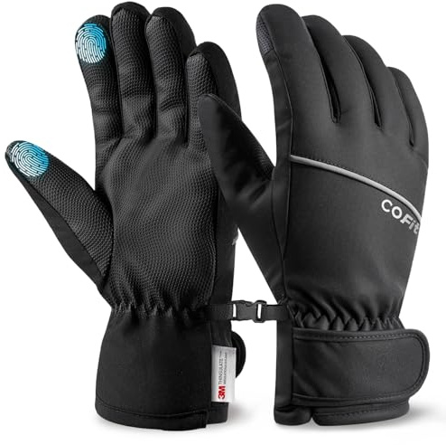 COFIT Gants de Ski Hiver Hommes - Imperméables, Thermo-Isolants, Coupe-Vent & Tactiles, Compatible avec Vélo, Course à Pied, Entraînement
