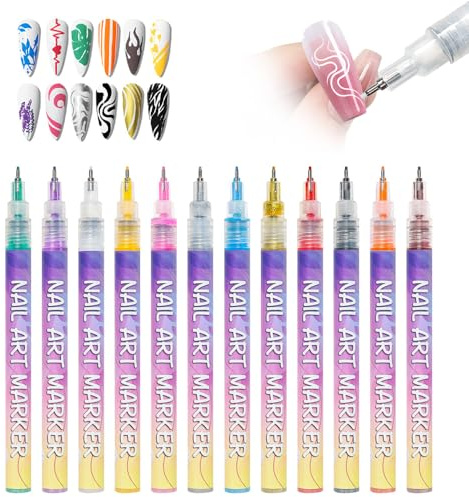12 Farben Nagellack Stift Set, 2025 Neu 12 Colors Nail Art Pens Set DIY Nagelkunststift, Nagelkunst Graffiti Nail Art Beauty Schmücken Maniküre Werkzeuge für Halloween Party