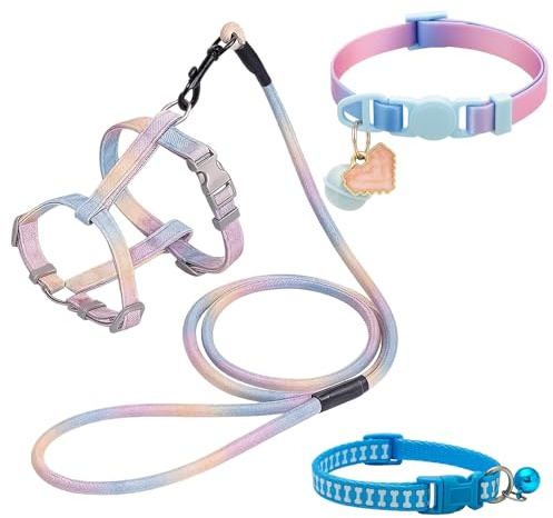 3 Stück Katzen Geschirr Set Mit Leine, Sicherheitsgeschirr Katze, Ausbruchsicheres Geschirr Für Katzen Und Kitten, Ideal Für Spaziergänge Und Autoreisen
