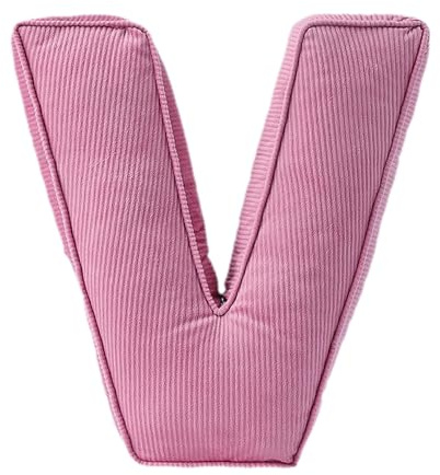Cuscino decorativo a forma di lettera, cuscino iniziale in velluto a coste rosa, 34 x 36 cm, morbido cuscino da lancio in peluche per soggiorno, camera da letto (V)