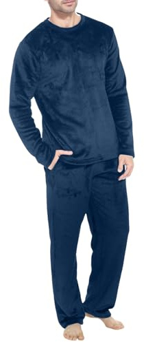 Celanisai Pigiama da Uomo Lungo in Pile Set Invernale Caldo Abbigliamento da Notte Due Pezzi Con Pile Pullover e Pantaloni da Pigiama con Tasche Morbidi Comodi Abbigliamento da Notte Invernale