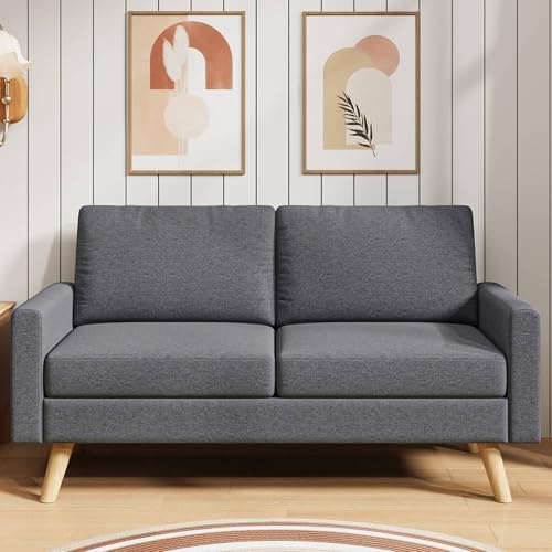 Blishom Sofá Compacto de 2 Plazas de 146 cm, Tipo Butaca, Tapizado en Lino Transpirable y Fácil de Limpiar, Sofá Moderno para Salón, Apartamento u Oficina, Estructura de Madera Resistente, Gris Oscuro