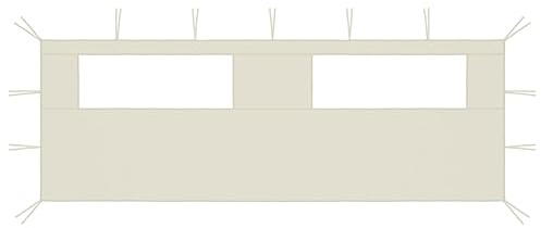 LoogCape Panel lateral para cenador con ventanas, 6 x 2 m, color crema, de poliéster resistente y PVC, apto para pabellones de jardín, terrazas, carpas de fiesta, con marco estable, ventana