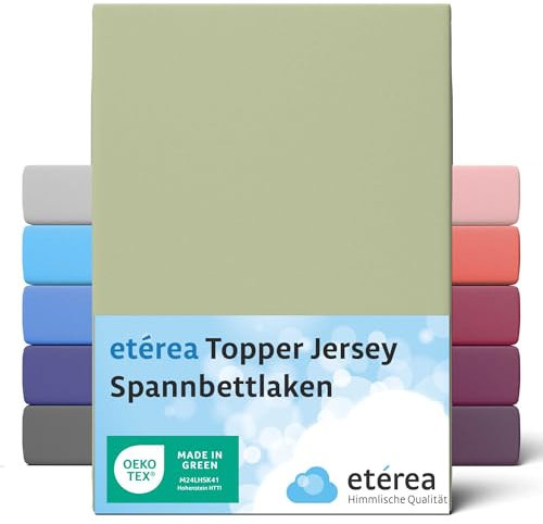 etérea Jersey Topper Spannbettlaken 140x200-160x200 cm Lind für 5-10 cm Steghöhe 100% Baumwolle - Oekotex Spannbetttuch Matratzen Bett Bezug - Bettlaken 140x200cm - 160x200cm Grün