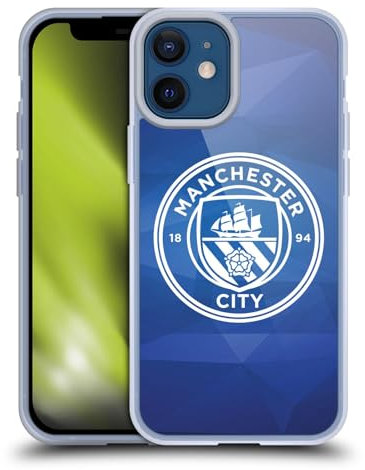 Head Case Designs Officially Licensed Manchester City Man City FC Obsidian White Mono Badge Geometric Gel Case [Military Grade] Compatible with Apple iPhone 12 Mini and Compatible with MagSafe
