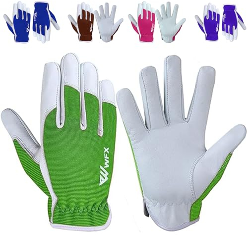 WFX Leder-Arbeitshandschuhe für Gartenarbeiten, atmungsaktiv, dornensicher, Handflächenbau, strapazierfähig, Gartenhandschuhe, Damen und Herren, Gripper Utility (grün, S)