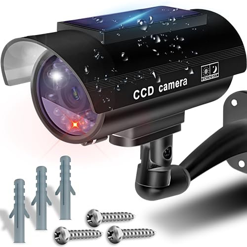 Retoo Caméra Fausse Solaire avec LED Clignotante, Imitation Réaliste de CCTV, Installation Facile pour Intérieur et Extérieur, Dispositif de Sécurité Économique