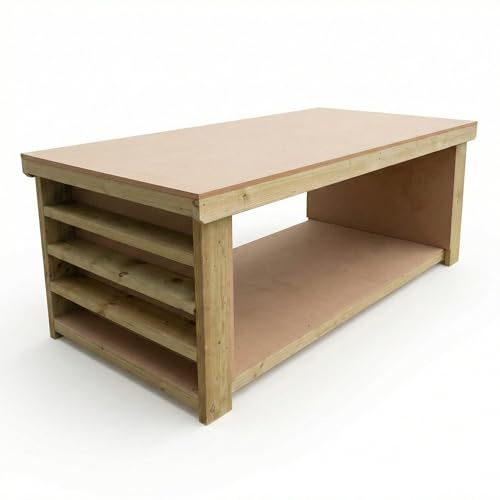 Arbor Garden Solutions 7ft x 3ft Heavy Duty Workbench with Bottom Shelf - 18mm MDF Top - Extra Deep Static Island Work Table (210cm x 90cm)