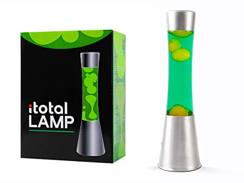 I-TOTAL® Lampada Lava Gravity Colorata – Effetto Bolle Ipnotico, Design Retrò, Cera Fluida, Luce Rilassante, Lampada Decorativa per Casa e Ufficio (Base Argentata Liquido Verde Cera Gialla)