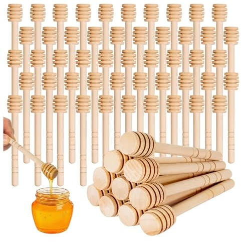 50Pcs 6 Inch Honey Dipper Sticks - Wooden Honey Dipper, 6 Inch Mini Honeycomb Stick, Honey Stirrer Stick for Honey Jar Dispense Drizzle Honey and Wedding Party Present