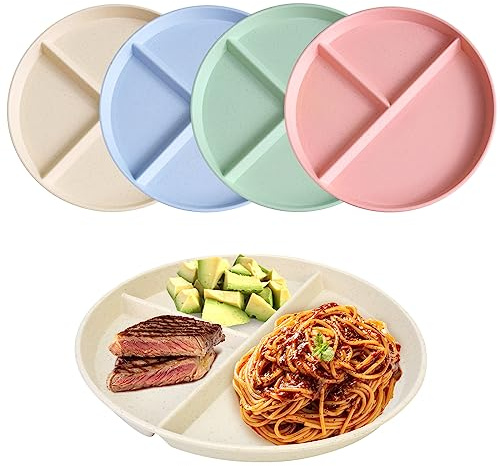 QKURT Platos Divididos 9 Pulgadas - Control de Porciones Irrompibles para Adultos - Reutilizables, Microondas y Lavavajillas