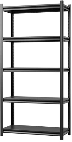 SUPEER Schwerlastregal Metall 183x90x40 cm mit 5 Verstellbaren Metallböden | Lagerregal für Keller & Werkstatt | Tragkraft bis 1000 kg | Schwarz ﻿